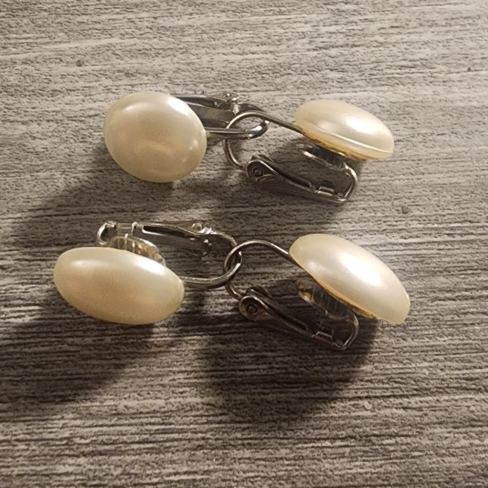 Bundle Silver Tone And Cream Clip-On Earrings